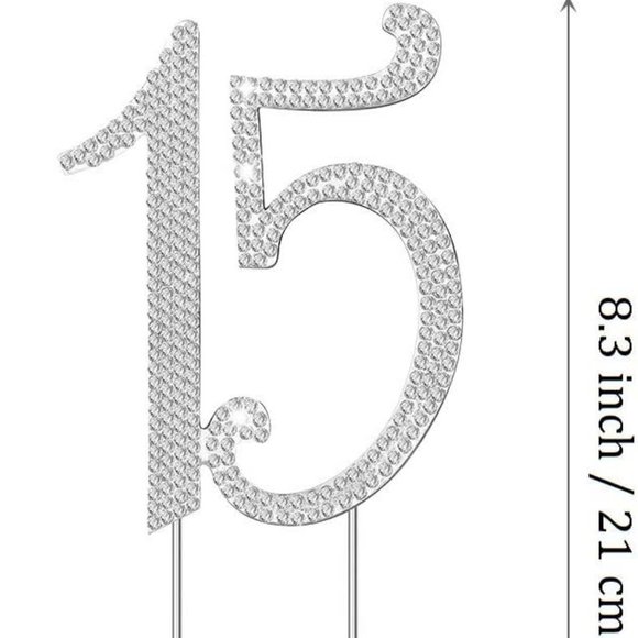 15 Cake Topper Number 15 Crystal Rhinestones 15th Cake Decoration Birthday - Picture 4 of 7